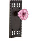 Old School Craftsman Plate Privacy Pink Crystal Glass Door Knob Set In Timeless Bronze For Two And Three Eighths Backset Solid Brass Plates