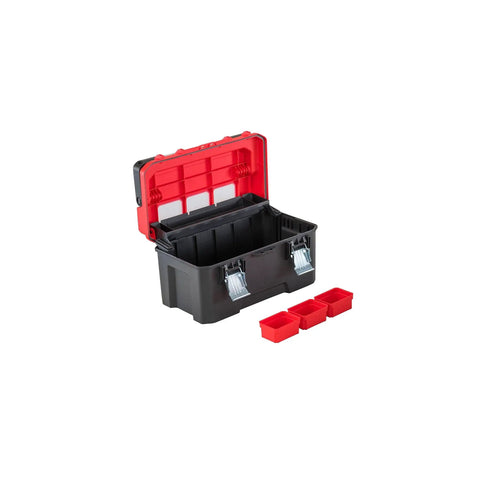 Heavy Duty 20 Inch Lockable Tool Box With Cantilever Tray Removable Cups Transparent Lid Windows And Easy Access Compartments