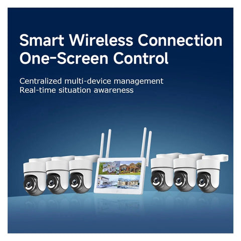 Rugged 10 Inch Touch Screen 4Ch Nvr Security Kit Packs Premium 5Mp Ptz Cameras with smart wireless connection setup.