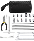 Motocross Tool Kit 26 Piece Set with wrenches, hex bits, sockets, and carry case for quick on-the-go bike repairs.