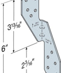 Diagram of Hurricane Tie H2.5A 18 Gauge Galvanized Structural Tie with embossed bend lines and arrow indicator, dimensions shown.