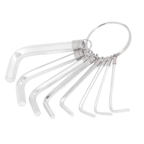 Top Tier Metric Hex Key Wrench Set With Eight Tough Steel Sizes From 1.5Mm To 6Mm Perfect For Heavy Duty Garage Repairs And Auto Mechanics Who Need Reliable Tools That Grip Tight Without Slipping On Any Bolt Or Nut. 8-piece steel hex key set on ring