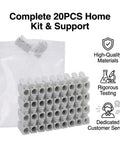No Sweat Quick Connect Wire Terminal Blocks Two Way Solderless Push In Cable Connectors Rated At 10 Amps For 110 To 240 Volt Systems Bright White Finish, 20-piece kit.