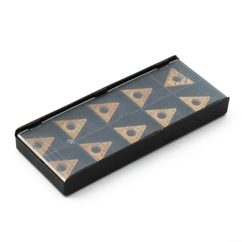 10 pack TNMG160408 HQ LF9011 TNMG332 carbide turning inserts for steel, indexable lathe blades in a clear case for CNC machining.