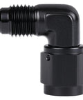 AN4 Female To 4AN Male Flare 90 Degree Swivel Fitting Adapter Coupler Aluminum Black, 6061 T6 Billet Aluminum, Anodized Finish For Strength And Corrosion Resistance, 37 Degree Sealing Angle, Full Swivel Head, side view
