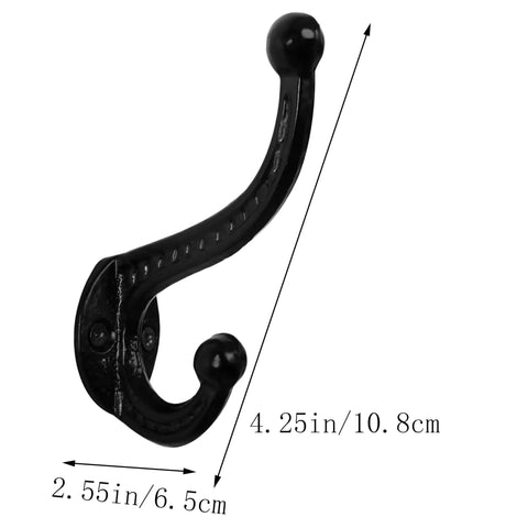 Six Pack Cast Iron Wall Hooks Vintage Black Metal Heavy Duty Coat Rack dimensions 4.25in x 2.55in for bathroom kitchen entryway decor.
