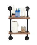 Hella Durable Industrial Pipe Wall Shelf Heavy Duty Two Tier Floating Bookshelf with beauty products and tissue.