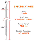 Diagram showing Tough As Nails 12 Inch V Shaped Toothed Double Sided Cable Ties With 200 Lbs Tensile Strength For Indoor Outdoor Use