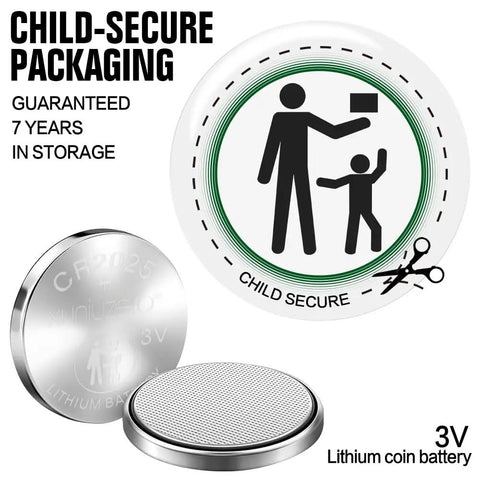 Hella Solid CR2025 3 Volt Coin Cell Batteries 12 Pack Built With Child Resistant Bitter Shell To Keep Little Ones Safe For Car Key Fobs TV Remotes Wristwatches Calculators Gonna Run Smooth Forever - Child-secure packaging with 3V lithium coin battery
