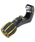 Pro Grade Tubing Cutter For 4 To 32mm Pipes Alloy Steel And Aluminum Body Cuts Copper Iron Galvanized And 2mm Stainless Steel Tubes Perfect For HVAC And Plumbing Tasks, black handle, gold accents.