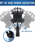 Shock Mount For Condenser Microphones 47 To 53 mm Diameter Anti Vibration Suspension Clip Fits AT2020 Series Rode NT1A shown with 180° adjustment capability