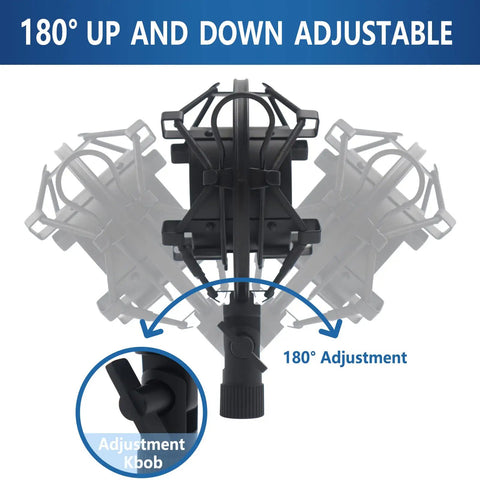 Shock Mount For Condenser Microphones 47 To 53 mm Diameter Anti Vibration Suspension Clip Fits AT2020 Series Rode NT1A shown with 180° adjustment capability