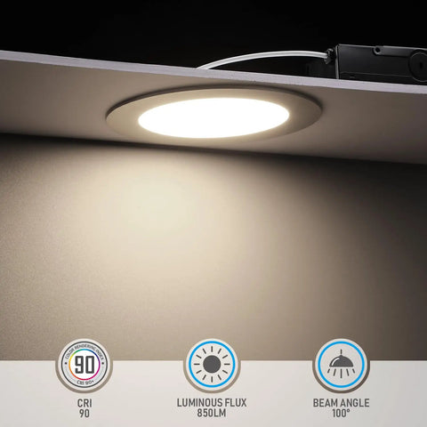Slick Six Inch Slim Recessed LED Downlight Kit Pack Of Six With J-Box, 13.5W Ultra Thin Canless Lights, Dimmable, IC Rated For Insulation, ETL And ES Listed, CRI 90, 4000K Cool White, Satin Nickel Finish