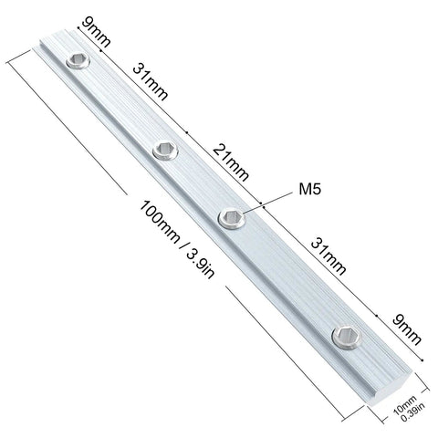 Diagram of Beefy M5 Straight Line Connectors Kit For 20 Series Aluminum Extrusion Profiles showing dimensions and M5 bolts.