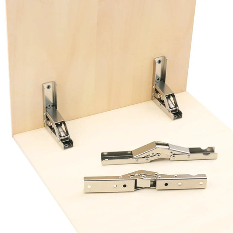 Rock Solid Nickel Plated Hidden Hinges For Cabinet Doors And Shelves Built Tough As Nails With Smooth Swing Operation Easy No Drill Install Heavy Duty Furniture Hardware 10 Pack mounted on a wooden surface.