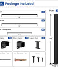 Heavy Duty Aluminum Deck Railing Kit With Adjustable Brackets For Stairs Or Flat Decks Comes Loaded With All Hardware components layout.