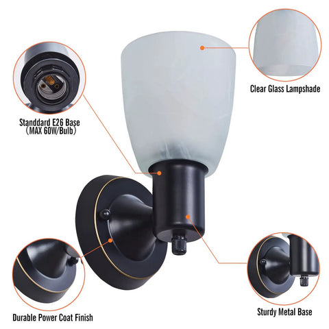 Close-up of Matte Black Wall Sconces Set Of 2 Vanity Lights For Bathroom And Living Room Modern Wall Mount Fixtures With Frosted Glass