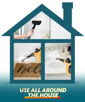 Ultimate Handheld Steam Cleaner For Home Use With 11 Accessories And 350Ml Tank, cleaning grime in a shower, bathroom sink, and door mat.