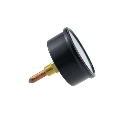 Side view of Boiler Gauge Kit With 2.5 Inch Dial Pressure Gauge 0 To 75 PSI And Temp Range 70 To 320 F 20 To 160 C Rotating Case
