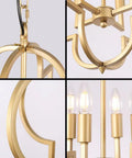 Detailed view of Golden Orb Chandelier Four Light Pendant Ceiling Fixture in candle style geometric design, modern glam gold finish.