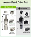 Upgraded Pro Grade Heavy Duty Bicycle Crank Puller Set comparison with standard model; detailed size and design differences.