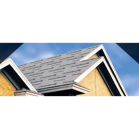 Top Shelf Synthetic Roof Underlayment Roll Heavy Duty Water Blocked Roofing Felt Alternative With Tough Woven Core on a roof.