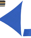 Blue Triangular Outdoor Shade Sail Heavy Duty HDPE 180GSM Air Permeable UV Block Canopy for Garden Patio, folded and spread out views