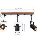 Three Light Farmhouse Track Lighting Fixture In Black Wood Finish With Industrial Adjustable Heads Ceiling Spotlight