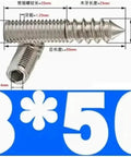 Heavy Duty Double Ended Stainless Steel Screws With Hex Socket Dual Threads Self Tapping Fasteners For Wood Furniture Assembly Quick Build Hardware Kit Of Two Hundred Pieces M10 X One Twenty with dimensions displayed on image.