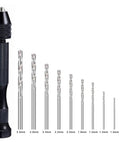 Pin Vise Hand Drill Kit With Mini Twist Bits 0.8 to 3.0 Millimeters, 11 Piece Precision Drill Set For Metal And Wood, DIY Jewelry Making, Model Building, And Fine Handwork, Handy Pro Grade Portable Clamp. black aluminum pin vise with 10 twist bits