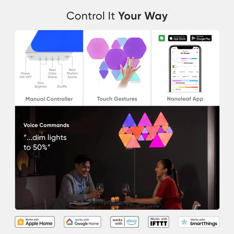 Shapes LED Wall Lights Kit With RGBW Panels, Sixteen Million Colors, Dope Smart Home Setup with Alexa Voice Command Display