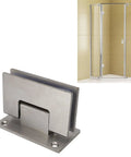 Heavy Duty Stainless Steel Glass Shower Door Hinges 90 Degree Fits 8 To 12mm Glass, shown with frameless shower enclosure.