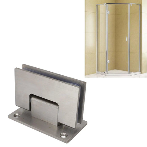 Heavy Duty Stainless Steel Glass Shower Door Hinges 90 Degree Fits 8 To 12mm Glass, shown with frameless shower enclosure.
