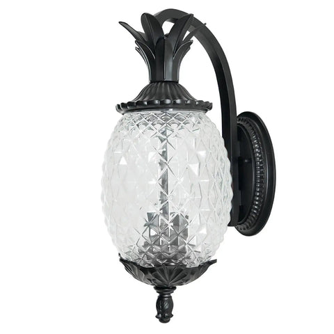 Lanai Collection Two Light Outdoor Wall Mount Lantern Matte Black Wet Location Exterior Fixture With Tropical Leaf Flower And Fruit Motif For Porch Patio Or Garden
