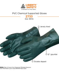 Heavy Duty Pvc Work Gloves With Sandy Finish Green Coat, Double Dipped Jersey Liner, 12 Inch Gauntlet Cuff For Industrial Chemical Resistance, Size Large Pack Of Twelve shown from the front with jersey lining.