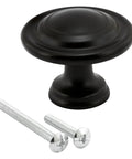 Bi-Fold Door Knob Set In Matte Black Finish, Large Diameter For Easy Grip, shown with mounting screws