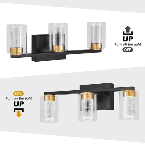 Dope Gold And Black 3 Light Vanity Light With Crystal Bubble Glass Dimmable LED Color Temperature Adjustable 3000K 4000K 6500K