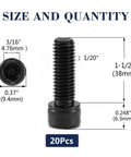 Top Shelf 1/4-20 X 1 1/2 Inch Socket Head Cap Screws And Bolts 20 Pack 304 Stainless Steel 18-8 Black Oxide Finish dimensions and details.