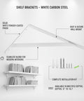 Rock-Solid White Carbon Steel Wall Mount Bracket For Floating Shelves with installation kit and shelf display, L-shaped support.