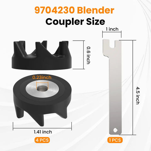 4 Pack Blender Coupler With Spanner Drive Kit Replacement Parts For Popular KitchenAid Blenders Like KSB5 And KSB3 Replaces WP9704230VP WP9704230 AP6013694 9704230 Includes Beefed Up Couplers. black coupler with wrench, 1.41 inch x 0.9 inch