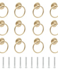 12 Piece Vintage Drop Ring Cabinet Pulls Set In Gold Finish 44mm Outer Diameter Metal Ring Knobs with Mounting Screws