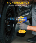 Image of a Heavy Duty Cordless Impact Wrench Compatible With Dewalt 20V Max Batteries being used to install a car wheel.