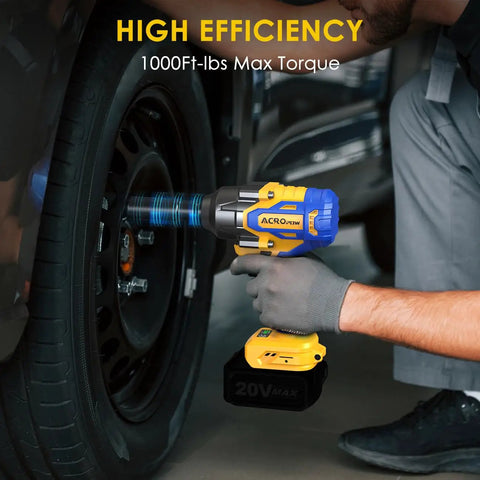 Image of a Heavy Duty Cordless Impact Wrench Compatible With Dewalt 20V Max Batteries being used to install a car wheel.