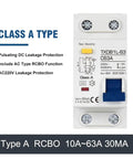 RCD Type A RCBO Residual Current Circuit Breaker 230V AC detailed view showing pulsating DC leakage protection.