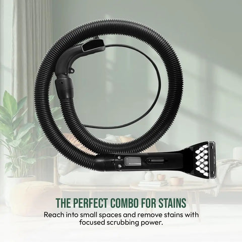 Flexible Replacement Hose With Three Inch Tough Stain Brush And Self Cleaning Tool For Little Green And Spot Clean Carpet Vacuum Cleaners Fits Models 2694 2513 5207 4720M Series And More Pro Grade Built For Quick Drying Cleanups shown coiled with brush