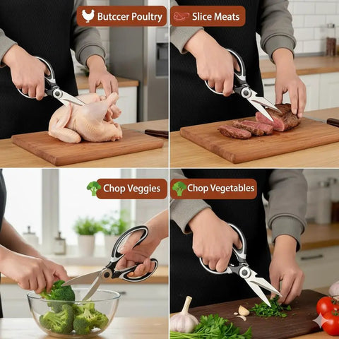 All Purpose Heavy Duty Stainless Steel Scissors 3 Pack Multipurpose Cooking Shears For Meat Fish Poultry Veggies Food Prep Ergonomic Non Slip Handle Dishwasher Safe Black, slicing poultry and vegetables