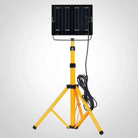 JUDYSSY Spot Lighting Outdoor Led Floodlight with Tripod Stand, 100W, black and yellow adjustable tripod with power cable.