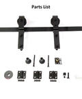 Bi-Fold Barn Door Hardware Kit For Closet, 30 Inch Track System For Two Doors, parts and black roller guides displayed.