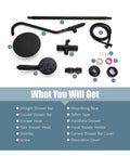 Retrofit Shower System With 8 Inch Rain Shower Head And 6 Function Handheld Sprayer components shown separately with accessories.