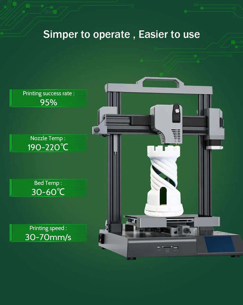 3D printer displaying Glow In The Dark Green PLA Filament 1.75mm 1kg For 3D Printing Luminous Filament with settings
